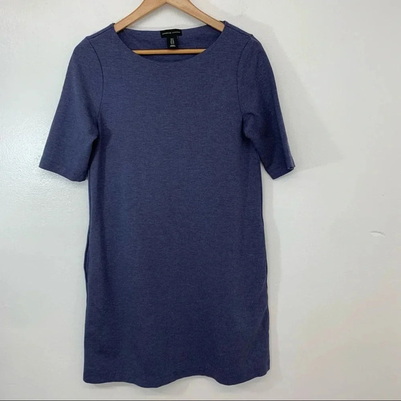 Adrienne Vittadini Shift Dress 6 Blue  Pockets Above Knee Stretch Knit Office - Picture 1 of 9